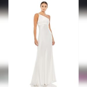 Mac Duggal One-Shoulder White Evening Gown